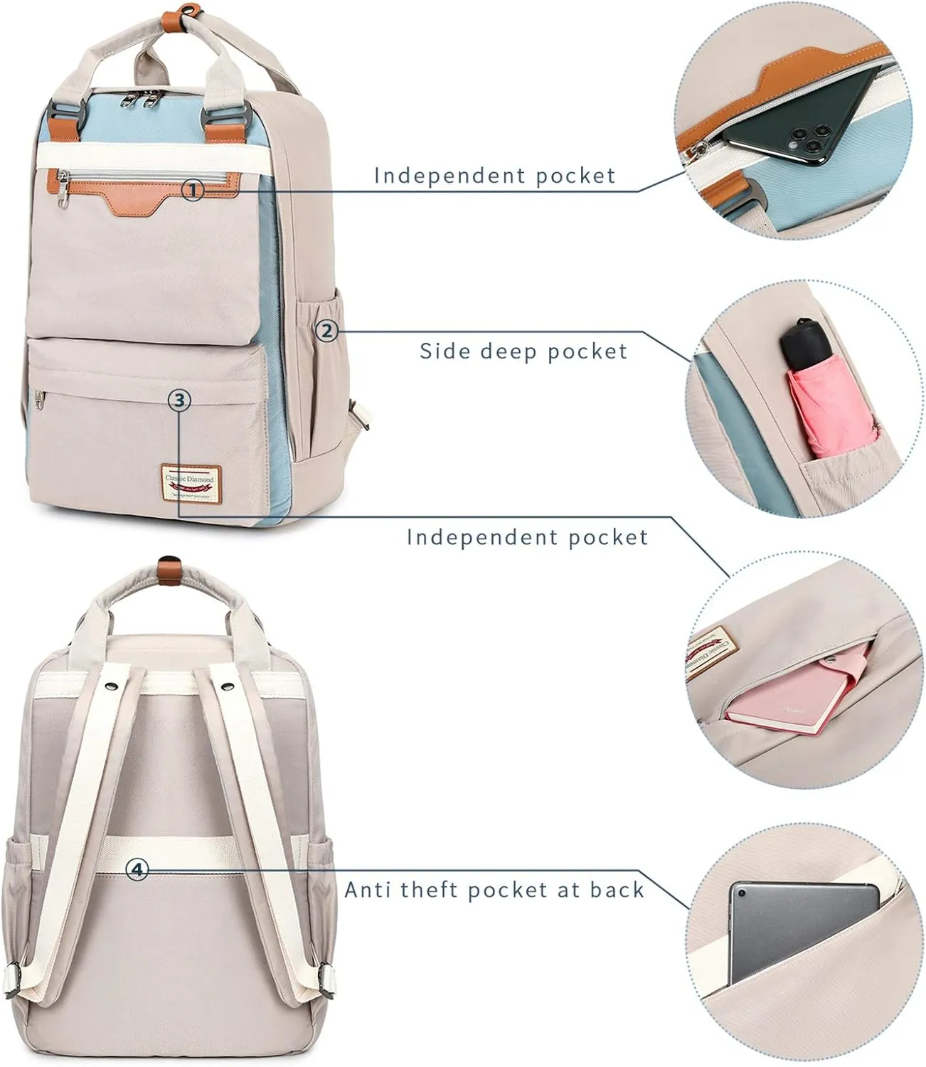 MYHOZEE Black Laptop Backpack for Men Women, School Backpacks 15.6 Inch Waterproof Travel Bag Casual Daypack