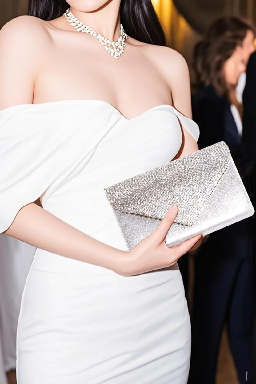 Naimo Rhinestone Clutch Purses for Women Evening Bag Satin Envelope Shouder Chain Bag Wedding Party Handbags