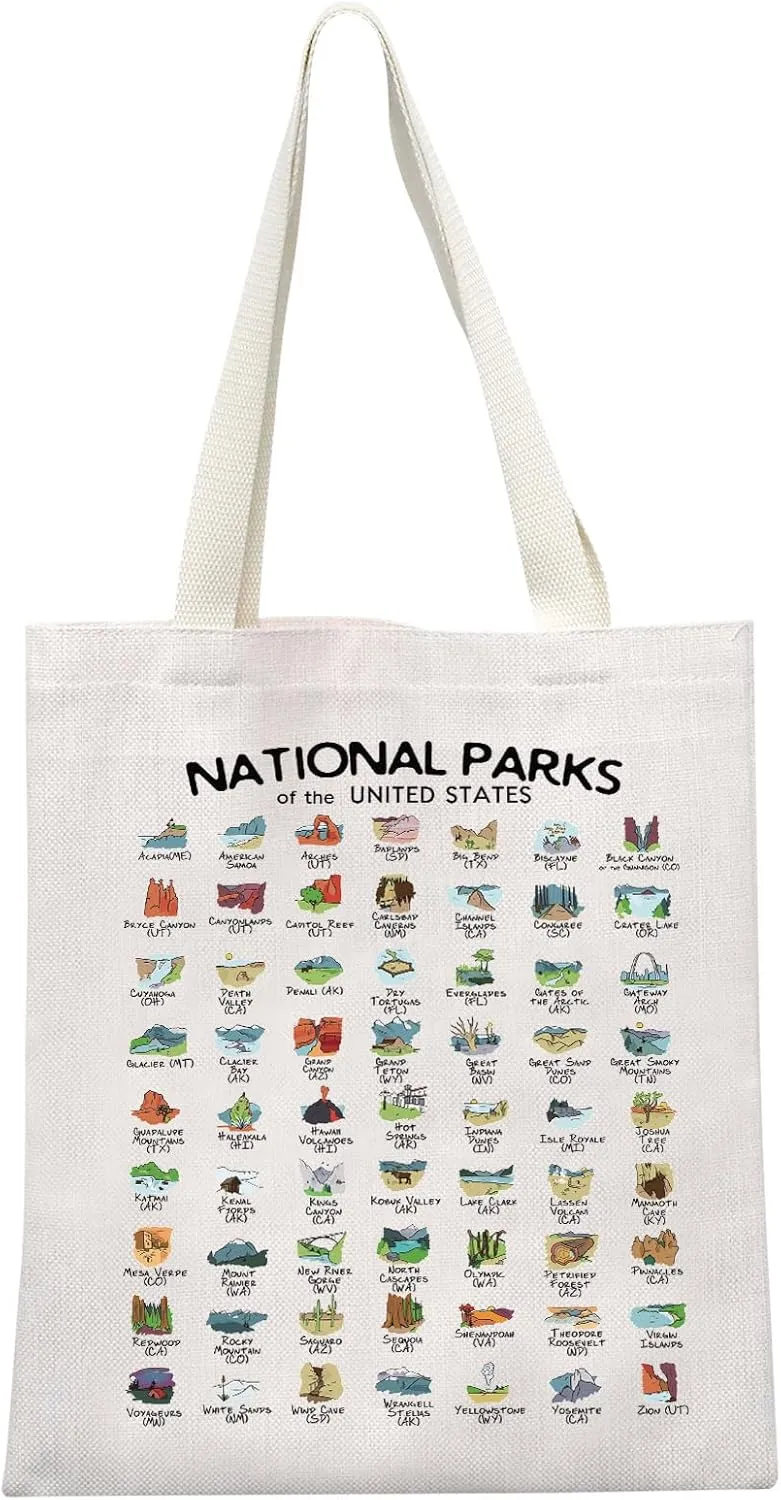 National Parks Outdoor Camping Hiking Gift Road Trip Adventure Gift US National Parks Tote Bag