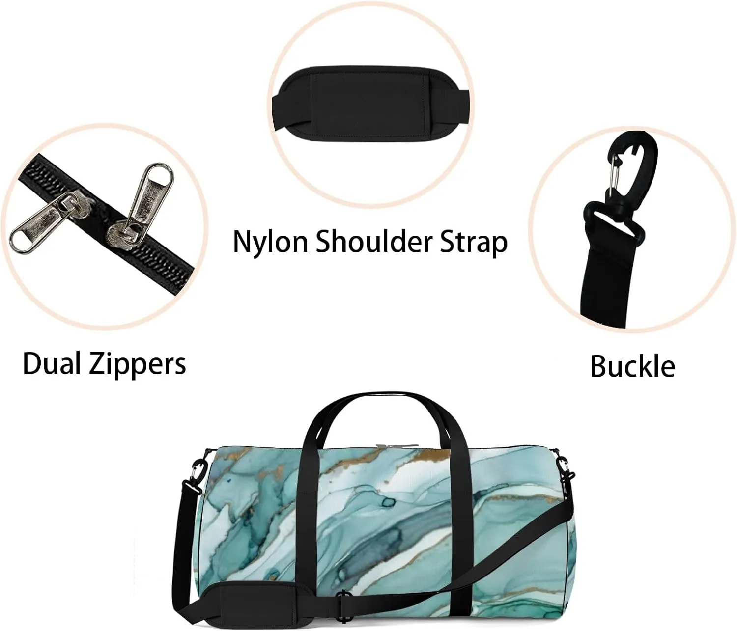 Natural Luxury Abstract Fluid Art Painting Sports Duffel Bag Travel Gym Tote Bags Lightweight Durable Shoulder Strap Waterproof Polyester Outside Mesh Pocket Overnight Trip Duffel Bag for Women Men
