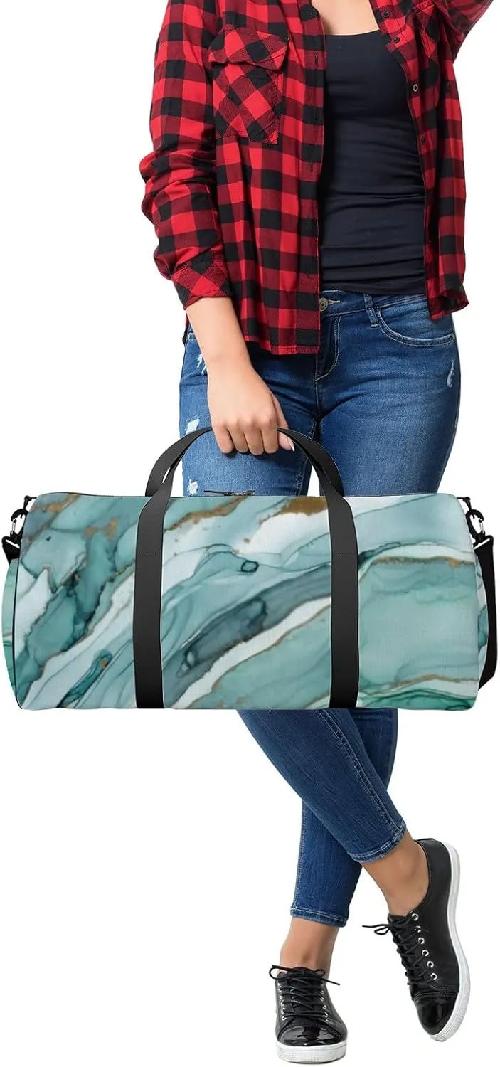 Natural Luxury Abstract Fluid Art Painting Sports Duffel Bag Travel Gym Tote Bags Lightweight Durable Shoulder Strap Waterproof Polyester Outside Mesh Pocket Overnight Trip Duffel Bag for Women Men