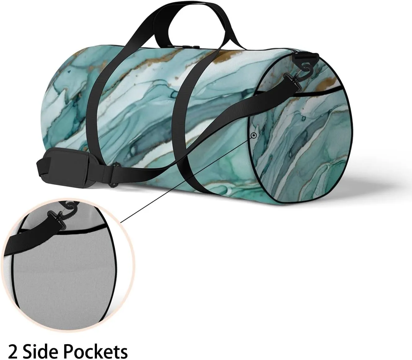 Natural Luxury Abstract Fluid Art Painting Sports Duffel Bag Travel Gym Tote Bags Lightweight Durable Shoulder Strap Waterproof Polyester Outside Mesh Pocket Overnight Trip Duffel Bag for Women Men
