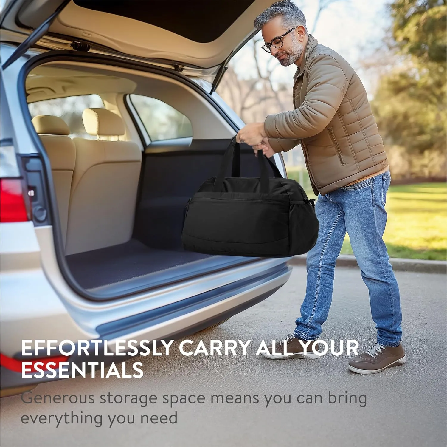 Navaris Travel Bag - Weekend Foldable Holdall - Airline Cabin & Underseat Luggage - Durable & Lightweight - Large Duffle Bags with Pockets & Adjustable Strap - 38L Capacity, Black