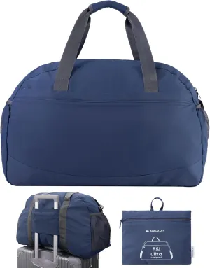 Navaris Travel Bag - Weekend Foldable Holdall - Airline Cabin & Underseat Luggage - Durable & Lightweight - Large Duffle Bags with Pockets & Adjustable Strap - 55L Capacity, Navy