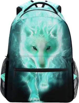 Nerxy Lightweight Cool Cyan Wolf Backpacks Girls School Bags Kids Bookbags, 11.6 * 8 * 16in