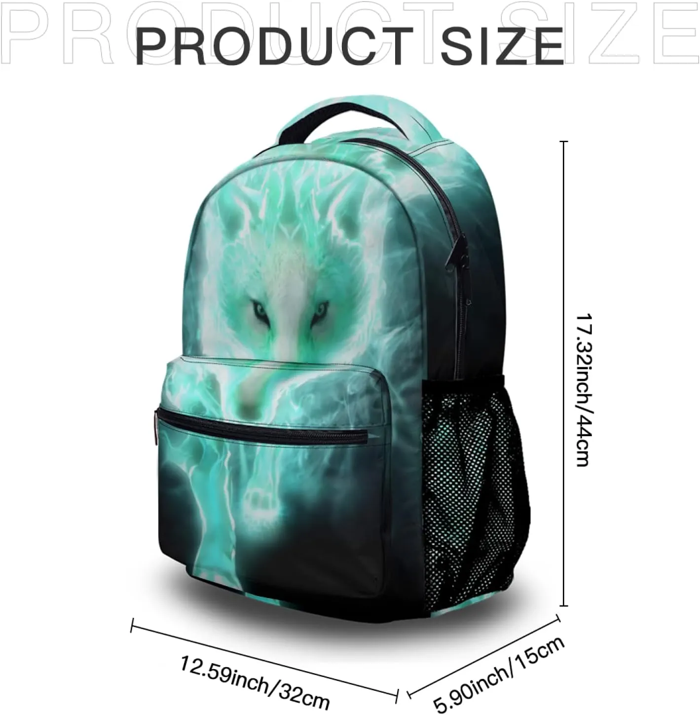 Nerxy Lightweight Cool Cyan Wolf Backpacks Girls School Bags Kids Bookbags, 11.6 * 8 * 16in