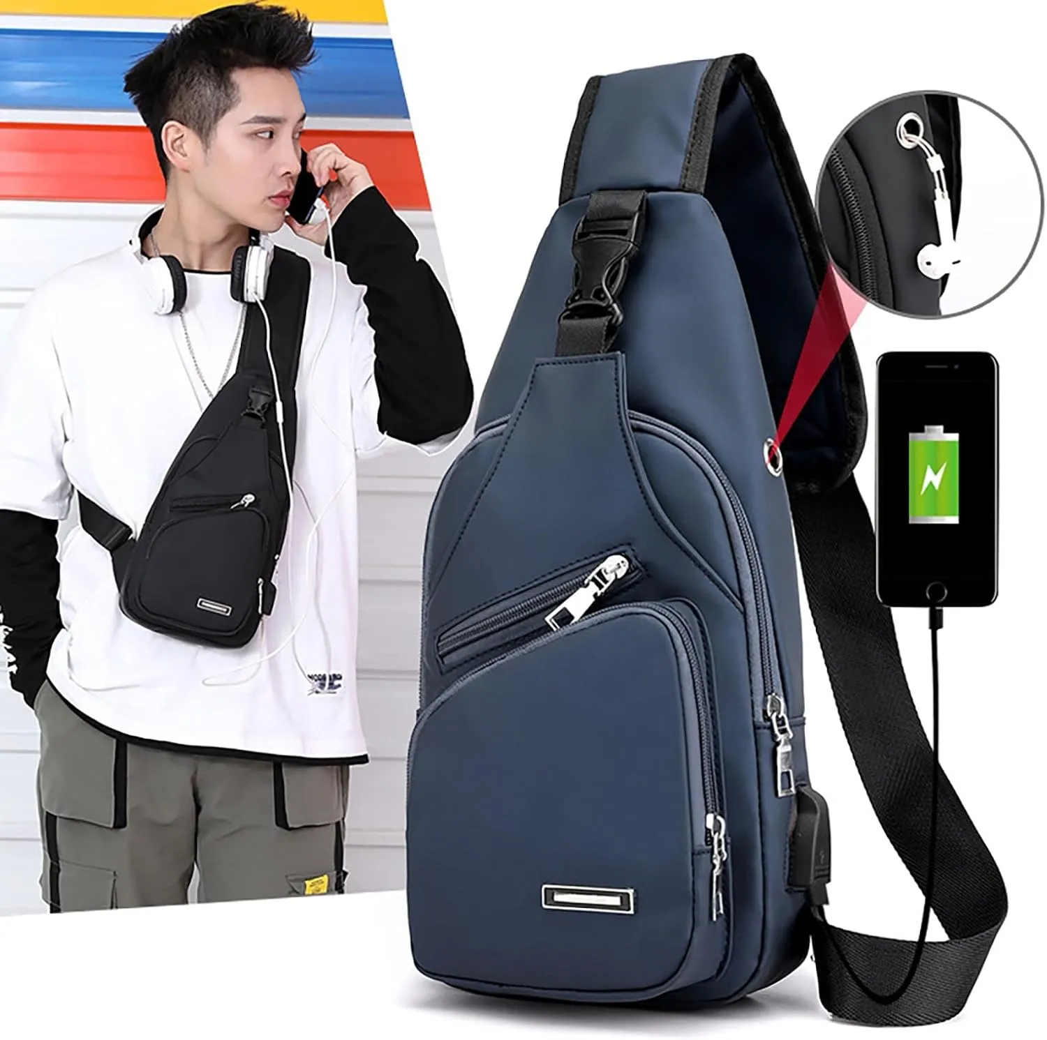 New Fashionable Layer Crossbody Bag Lightweight Nylon Sport Running Hiking Bag Messenger Bags (Blue, One Size)