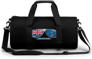 New Zealand Flag Glasses Lightweight Gym Bag for Men Women Travel Duffel Bag Sports Workout Bag with Adjustable Strap