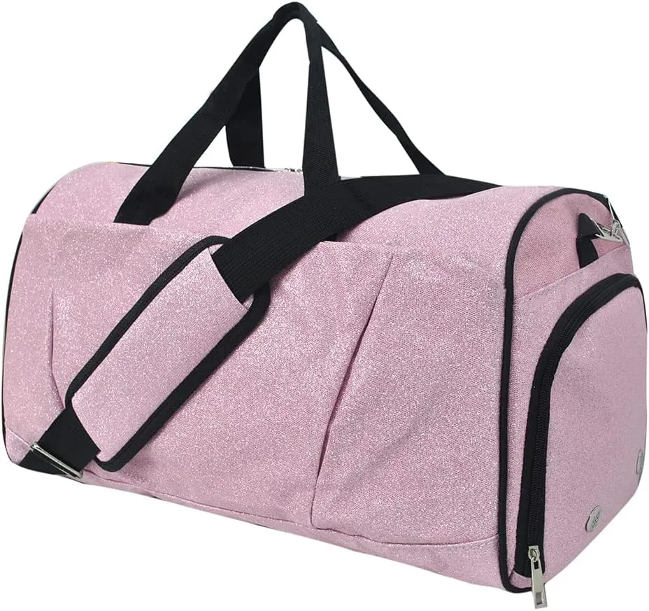 NGIL Glitter Cheers Sports Gym Duffel with Shoe Compartment and Small Carry On Travel Tote for Women, Cheer Bag (Glitter-Pink)