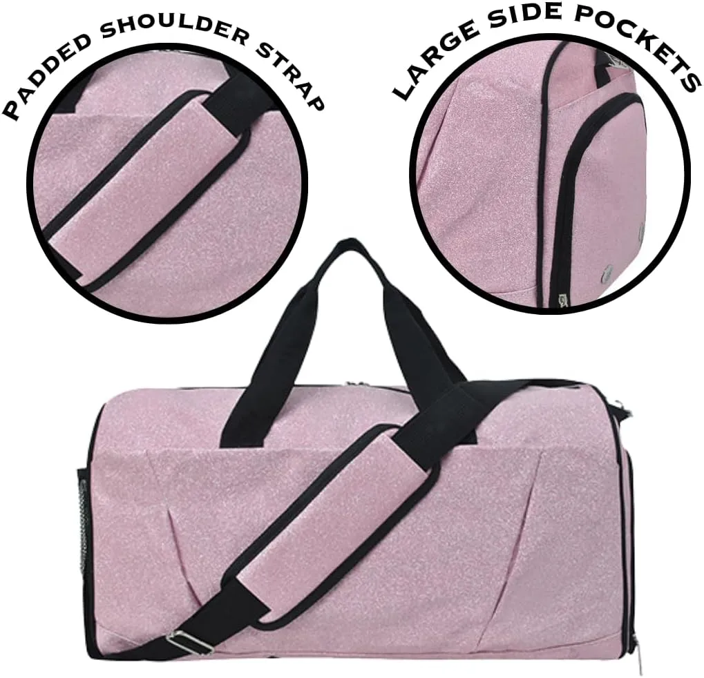NGIL Glitter Cheers Sports Gym Duffel with Shoe Compartment and Small Carry On Travel Tote for Women, Cheer Bag (Glitter-Pink)