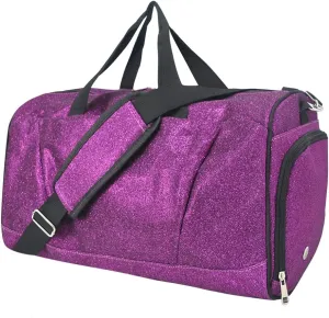 NGIL Glitter Cheers Sports Gym Duffel with Shoe Compartment and Small Carry On Travel Tote for Women, Cheer Bag (Glitter-Purple)