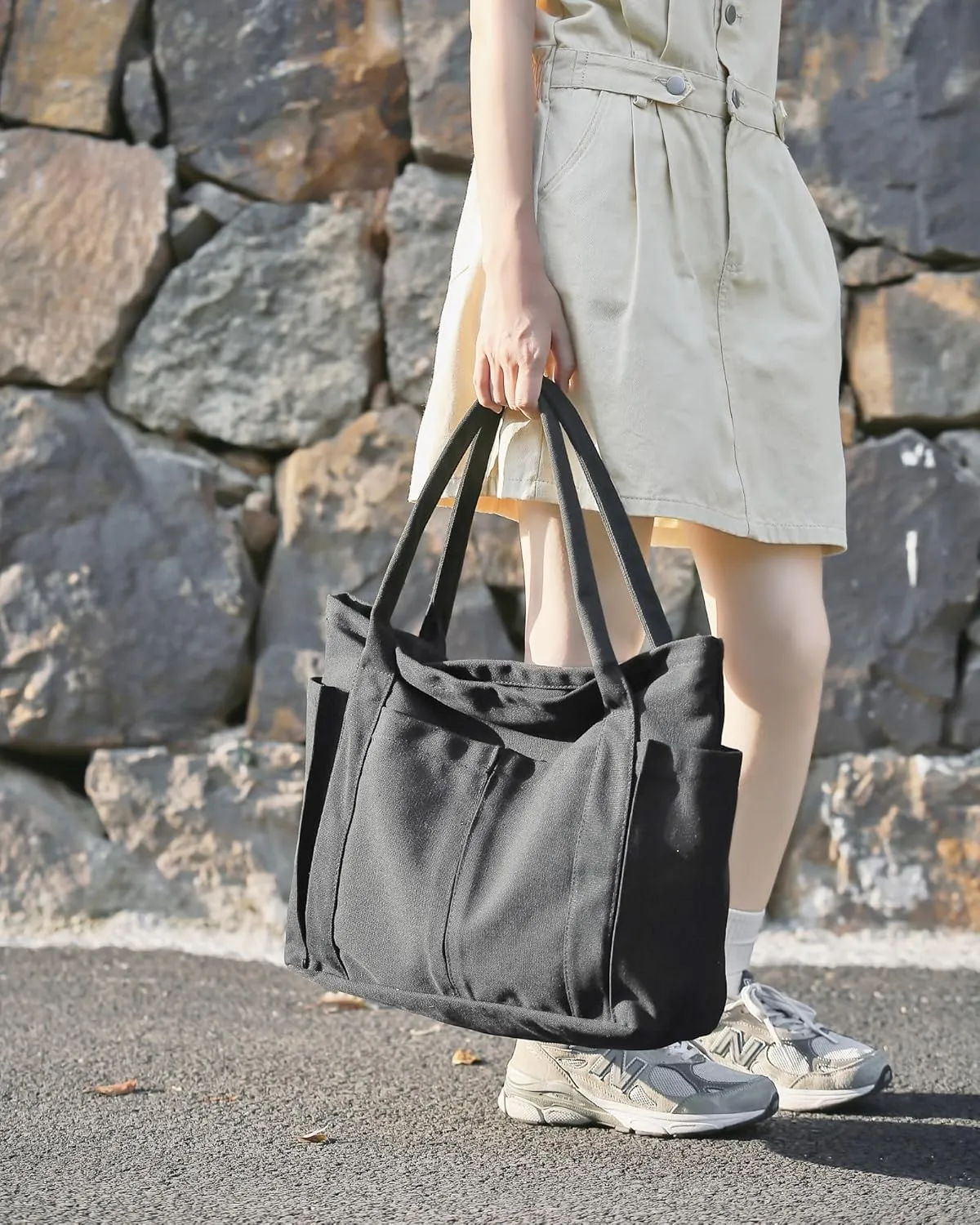 Nicav Canvas Tote Bags for Women, Large Utility Tote Bags with Pockets Zip Top for Teacher Nurse Work