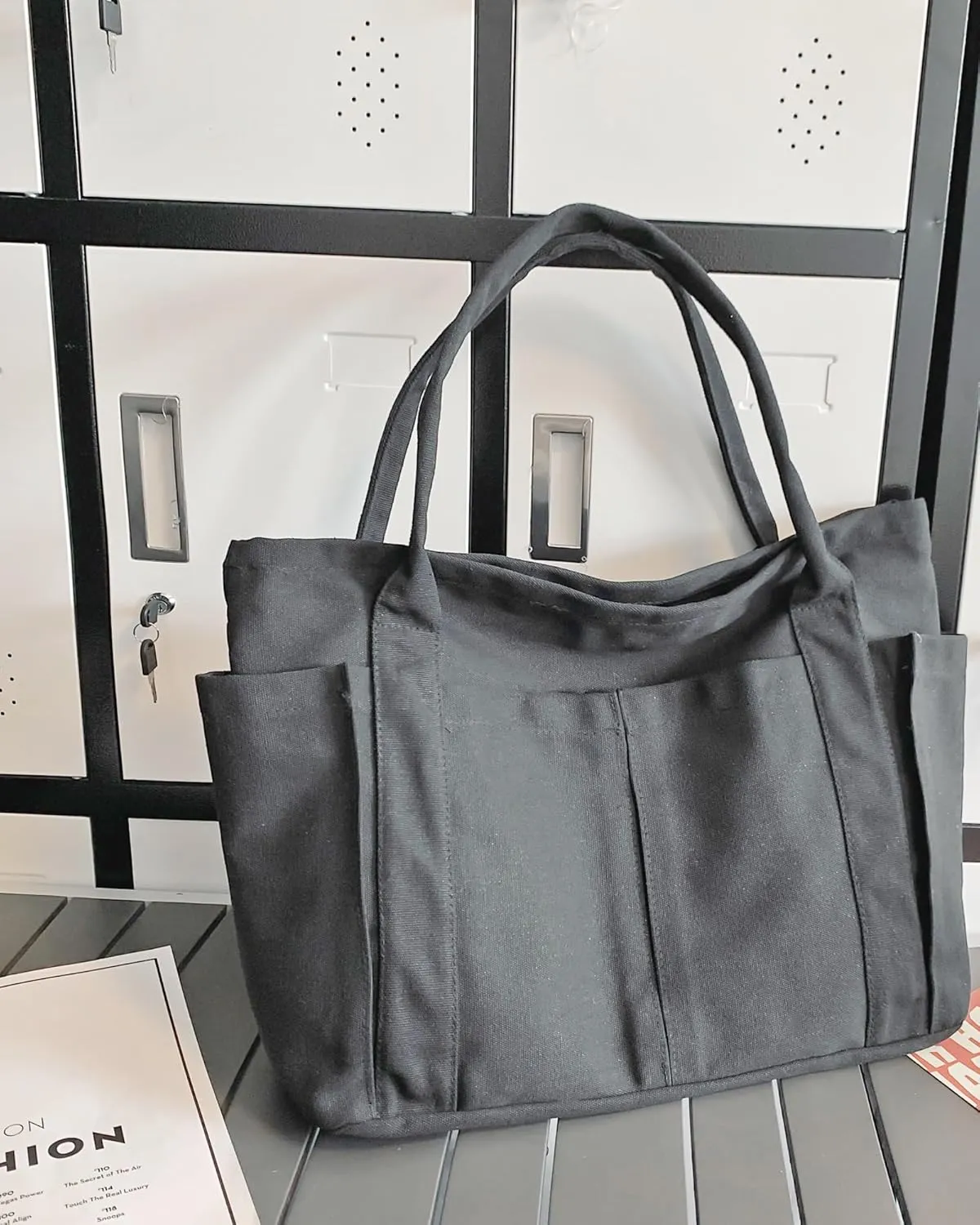 Nicav Canvas Tote Bags for Women, Large Utility Tote Bags with Pockets Zip Top for Teacher Nurse Work