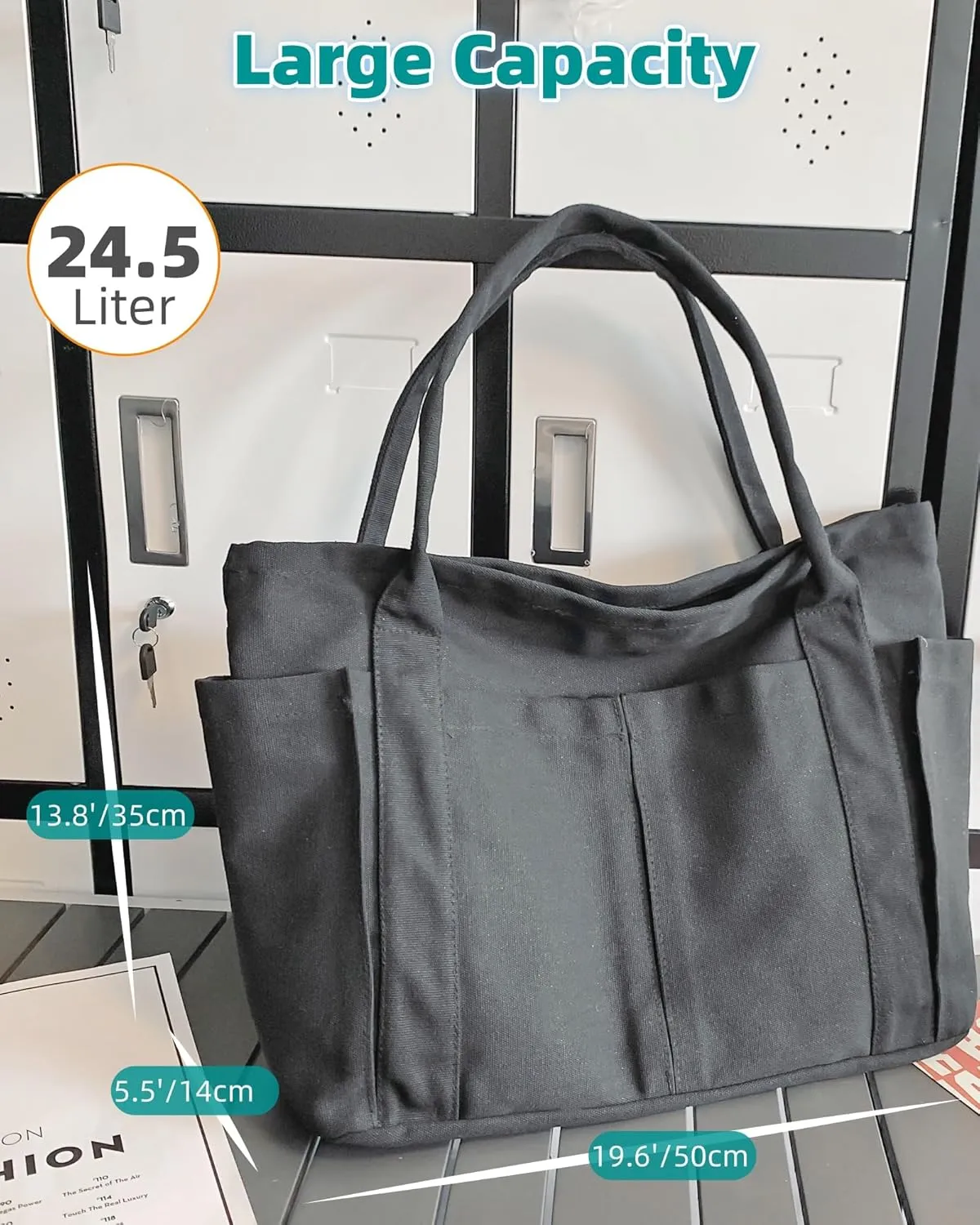 Nicav Canvas Tote Bags for Women, Large Utility Tote Bags with Pockets Zip Top for Teacher Nurse Work