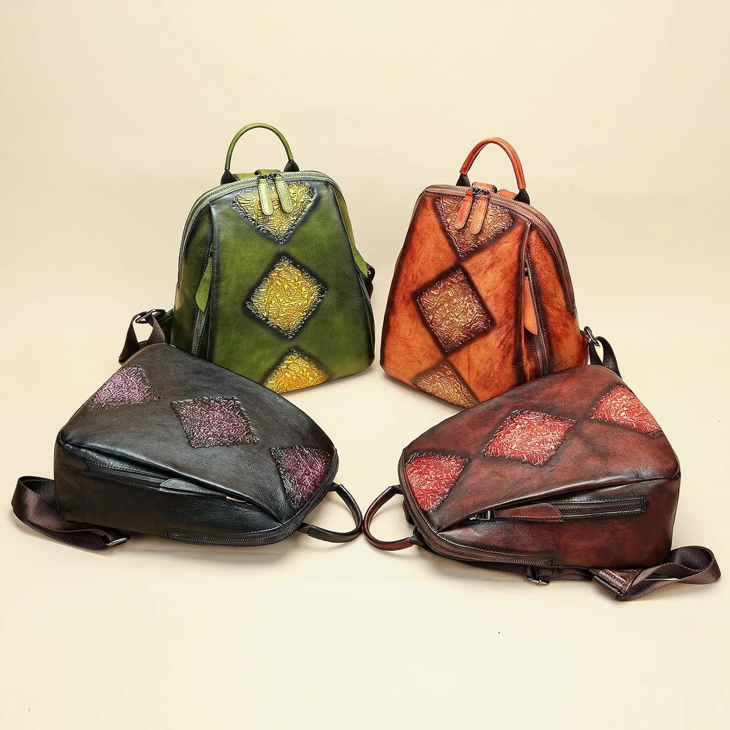 NIUCUNZH Handmade Leather Small Backpacks for Women Cute Floral Mini Backpack Purse Fashion Travel Bag Casual Daypack Black