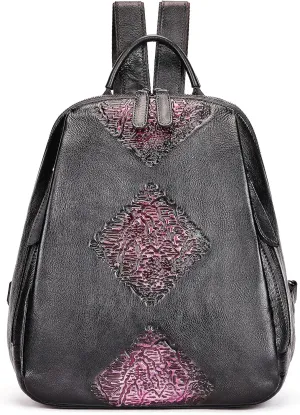 NIUCUNZH Handmade Leather Small Backpacks for Women Cute Floral Mini Backpack Purse Fashion Travel Bag Casual Daypack Black