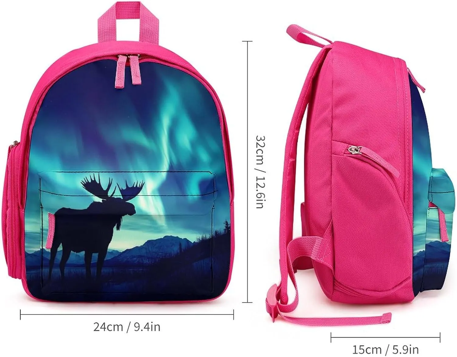 Northern Lights Forests And Moose Backpack Small Shoulder Bag Travel Bag Casual Daybacks Handbags One Size