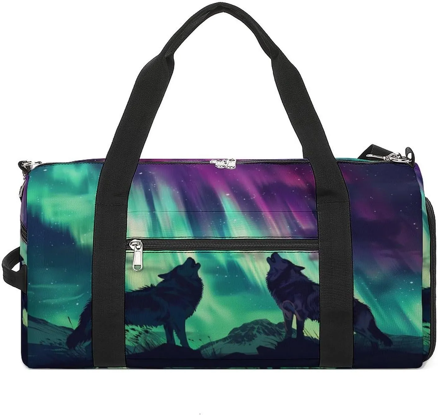 Northern Lights Wolf Gym Bag for Women Men Lightweight Duffel Bag Travel Tote Bag Sports Bag with Shoulder Strap