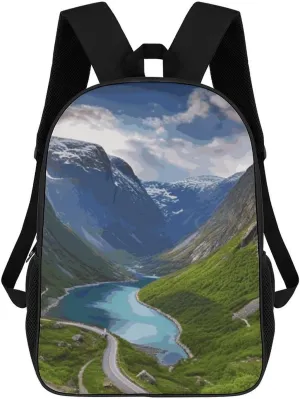 Norwegian Fjords Business Laptop Backpack for Women Men 17 Inch Carry on Backpack Waterproof Black Bookbag Fashion Lightweight Backpacks for Travel Hiking Camping Casual Daypack Backpacks