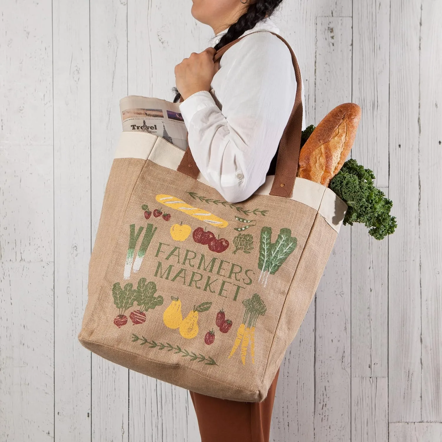 Now Designs Farmers Market Reusable Shopping Tote, Laminated Lining, 13.5x17 x8.5 inch