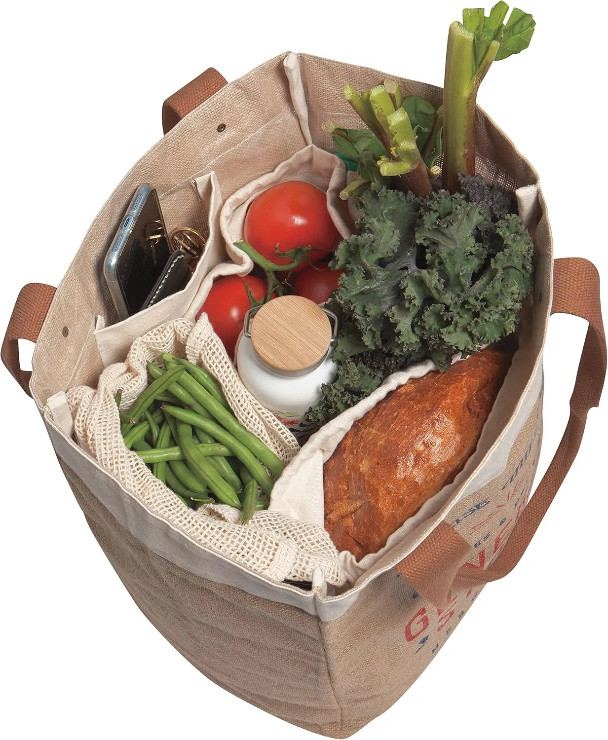 Now Designs Farmers Market Reusable Shopping Tote, Laminated Lining, 13.5x17 x8.5 inch