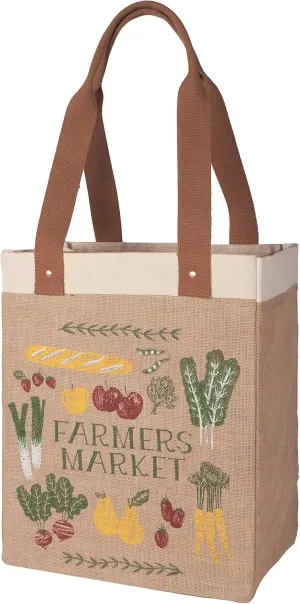 Now Designs Farmers Market Reusable Shopping Tote, Laminated Lining, 13.5x17 x8.5 inch