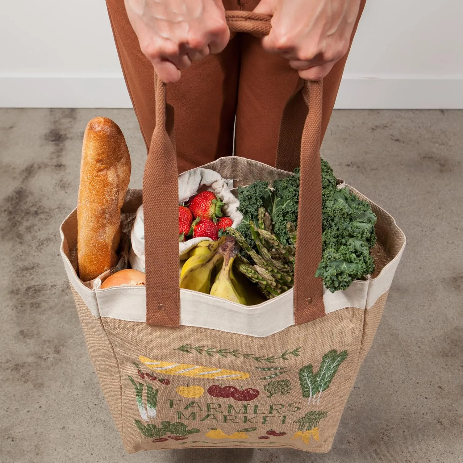 Now Designs Farmers Market Reusable Shopping Tote, Laminated Lining, 13.5x17 x8.5 inch