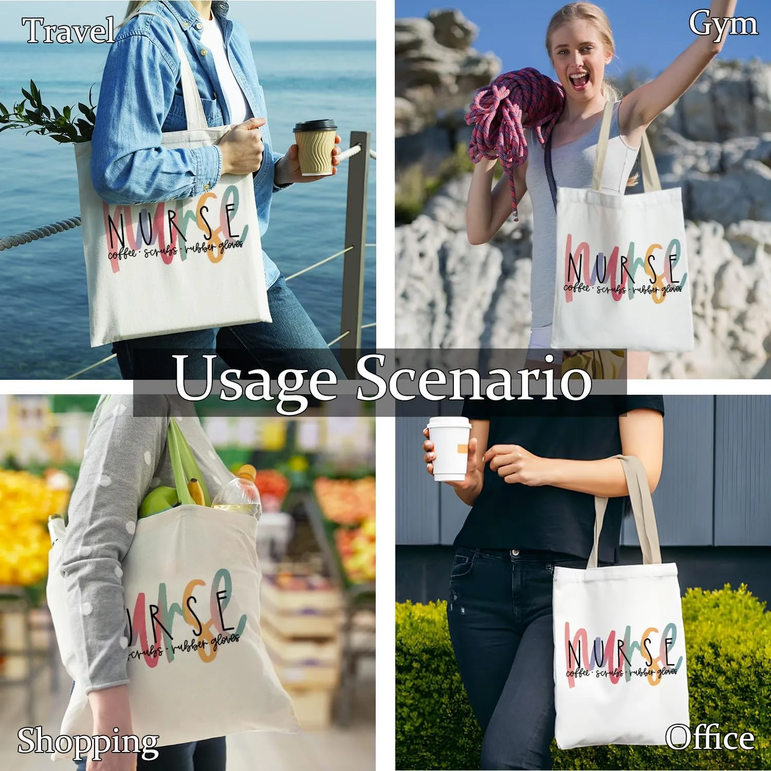 Nurse Tote Bag, Nursing Canvas Tote Bags for Women, Nurses Week Day Appreciation Gifts, Reusable Grocery Shopping Bags