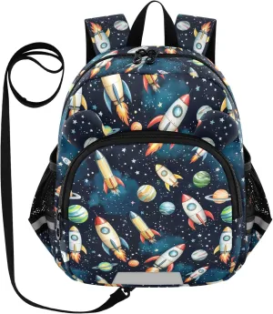 ODAWA Backpacks with Leash Watercolor Spaceships Kid Backpack, Preschool Backpack for Boys