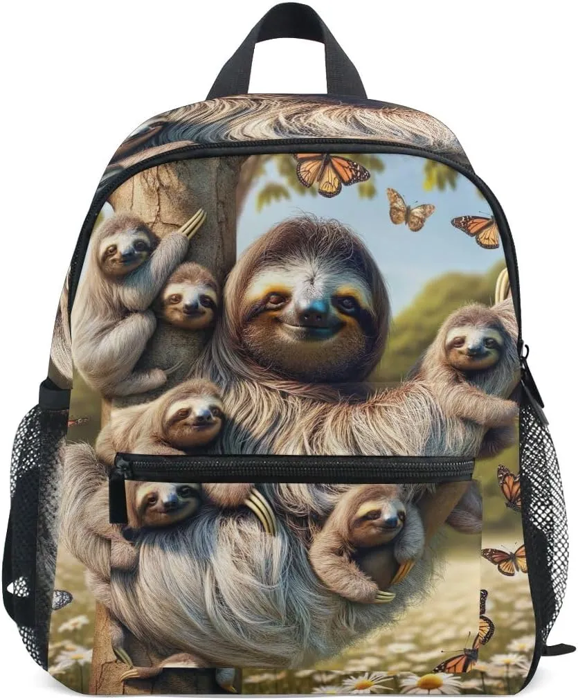 ODAWA Big Sloth Family Kids Backpack, Preschool Backpack with Name Tag Boys Girls Daycare Bag