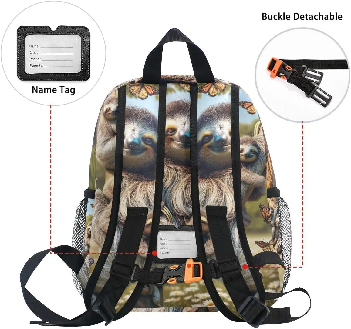 ODAWA Big Sloth Family Kids Backpack, Preschool Backpack with Name Tag Boys Girls Daycare Bag
