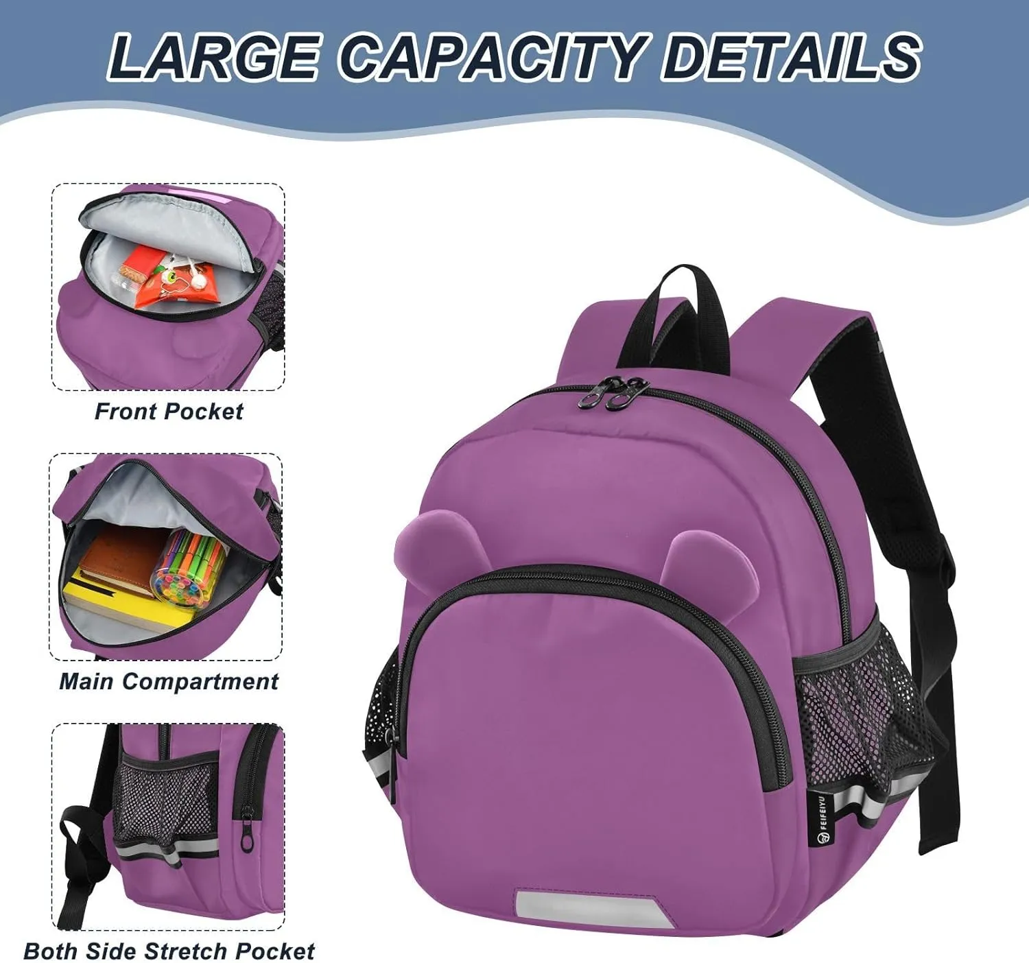 ODAWA Children Harness Bookbag Plum Kids' Backpacks, School Backpack for Girls
