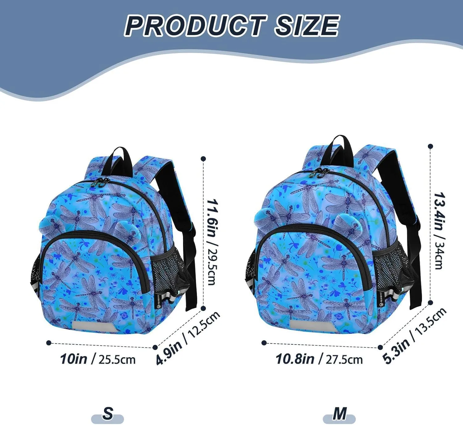 ODAWA Children's Leash Backpacks, Dragonflies Blue Daisies Backpacks for Little Girls 3-6 Years