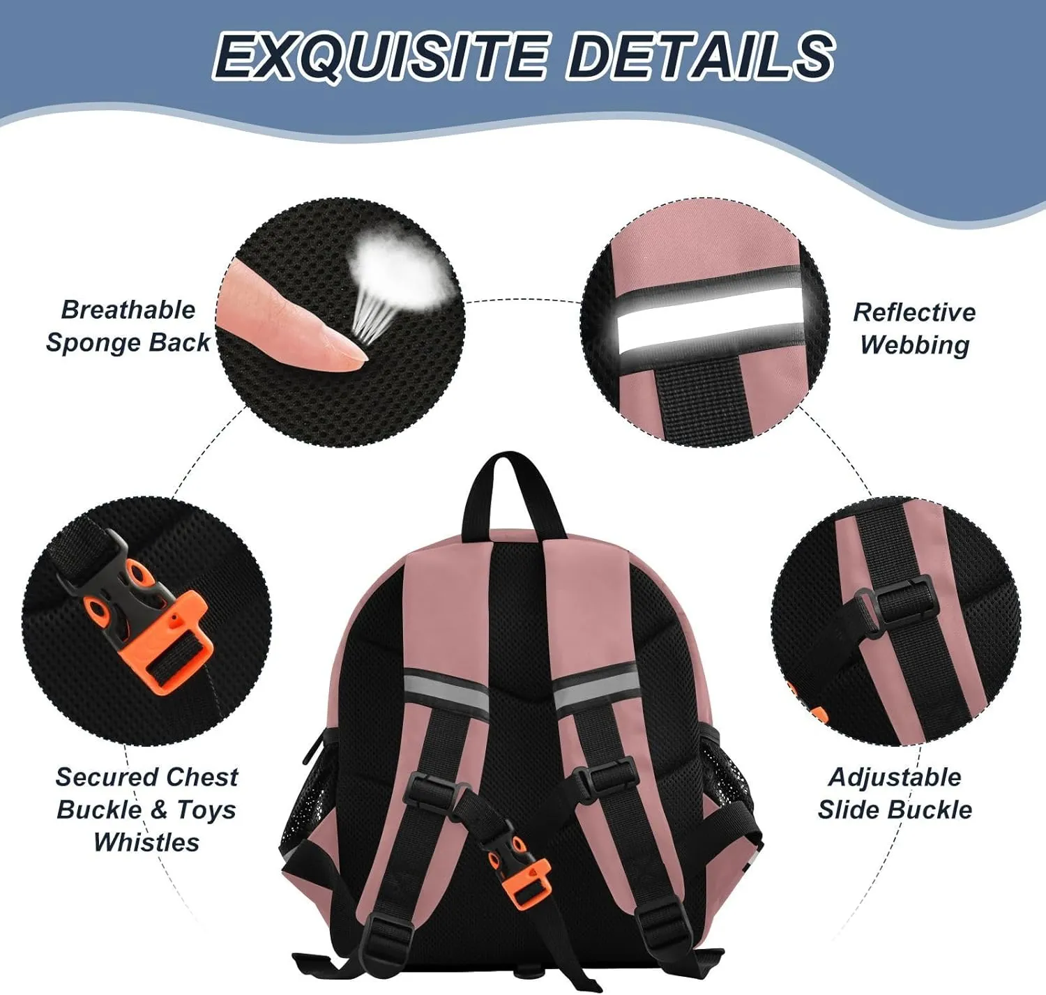 ODAWA Kid Backpack Old Rose Toddler Backpacks with Leash, School Backpack for Little Boy