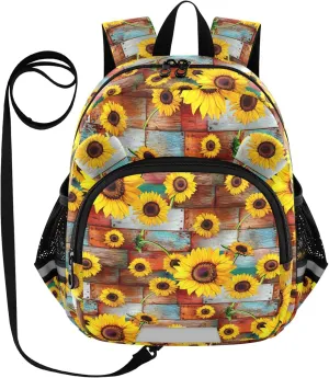 ODAWA Kids Backpack Sunflowers Rustic Wooden Children Harness Bookbag, Toddler Backpack for Boys and Girls