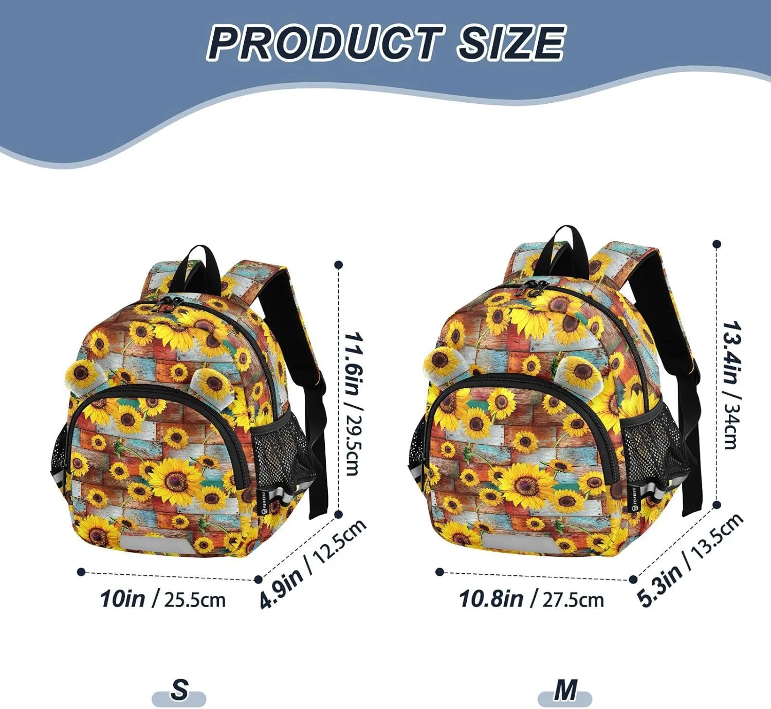ODAWA Kids Backpack Sunflowers Rustic Wooden Children Harness Bookbag, Toddler Backpack for Boys and Girls