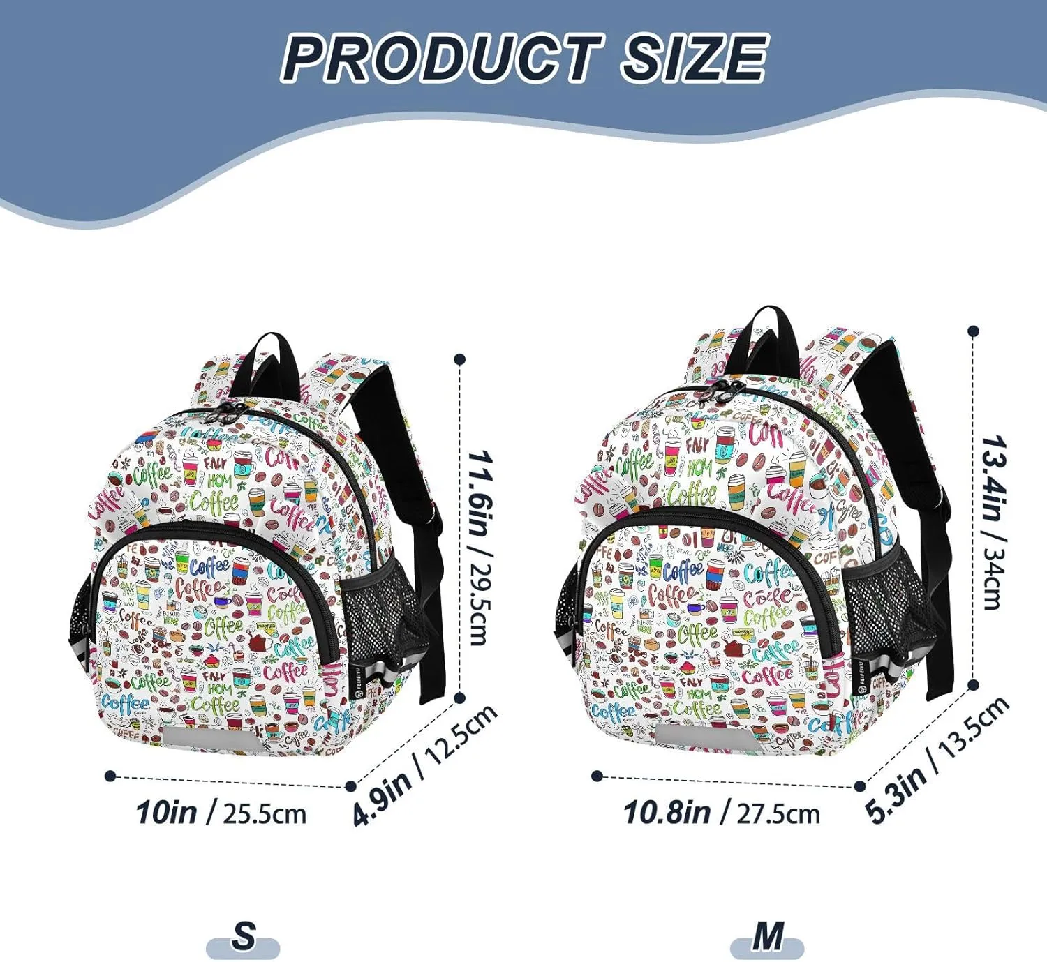 ODAWA Kids' Backpacks Coffee Cups Doodle Toddler Backpacks with Leash, School Backpack for Little Girl