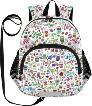 ODAWA Kids' Backpacks Coffee Cups Doodle Toddler Backpacks with Leash, School Backpack for Little Girl