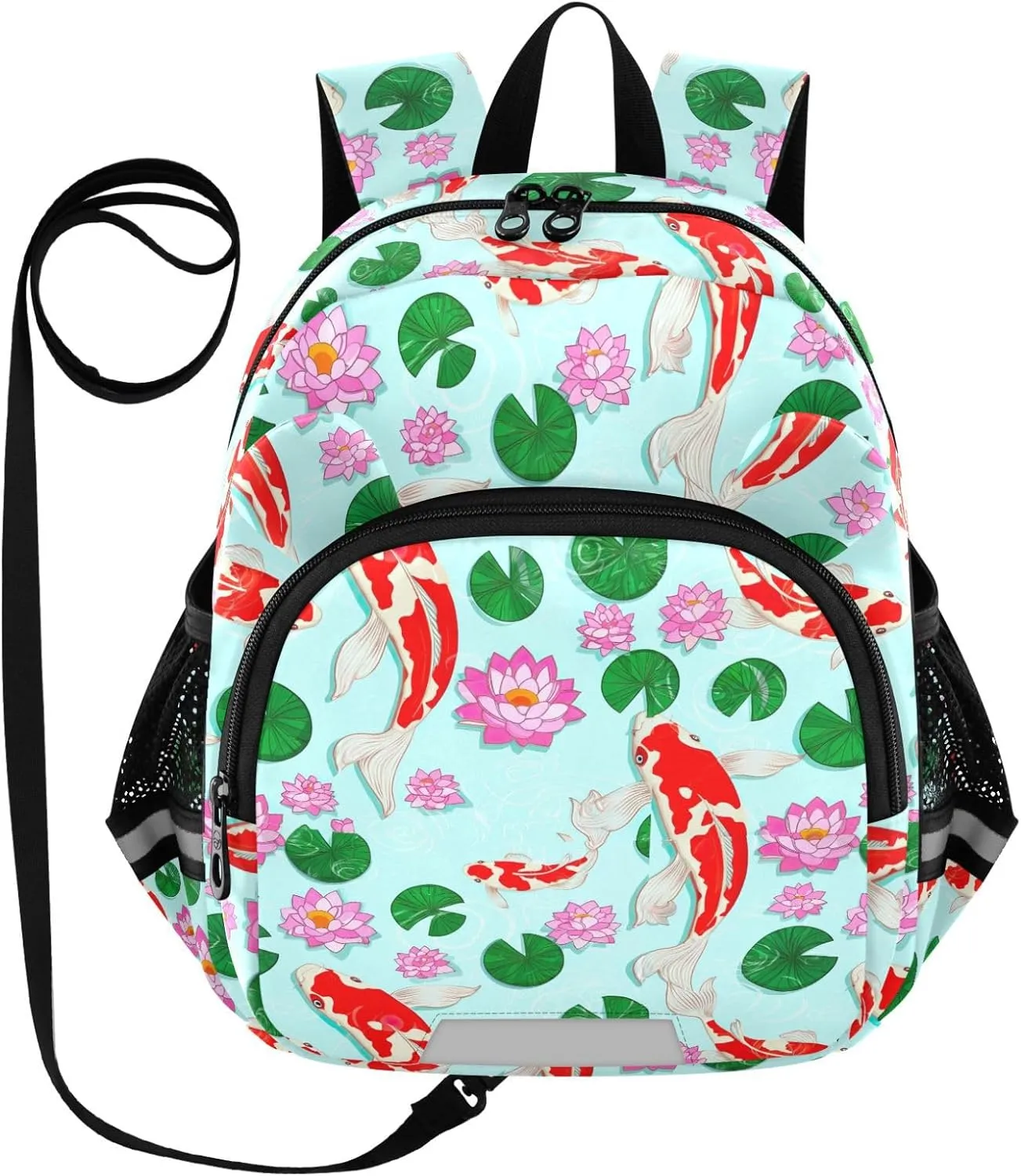 ODAWA Kids' Backpacks Koi Fish Lily Flowers Light Blue Toddler Leash Backpacks, Travel Backpack for Kids