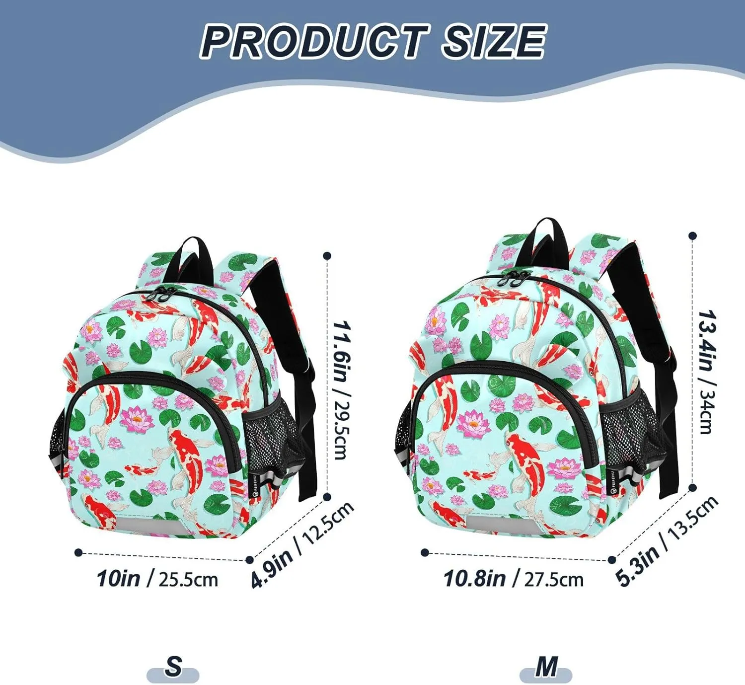ODAWA Kids' Backpacks Koi Fish Lily Flowers Light Blue Toddler Leash Backpacks, Travel Backpack for Kids