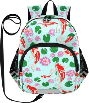 ODAWA Kids' Backpacks Koi Fish Lily Flowers Light Blue Toddler Leash Backpacks, Travel Backpack for Kids