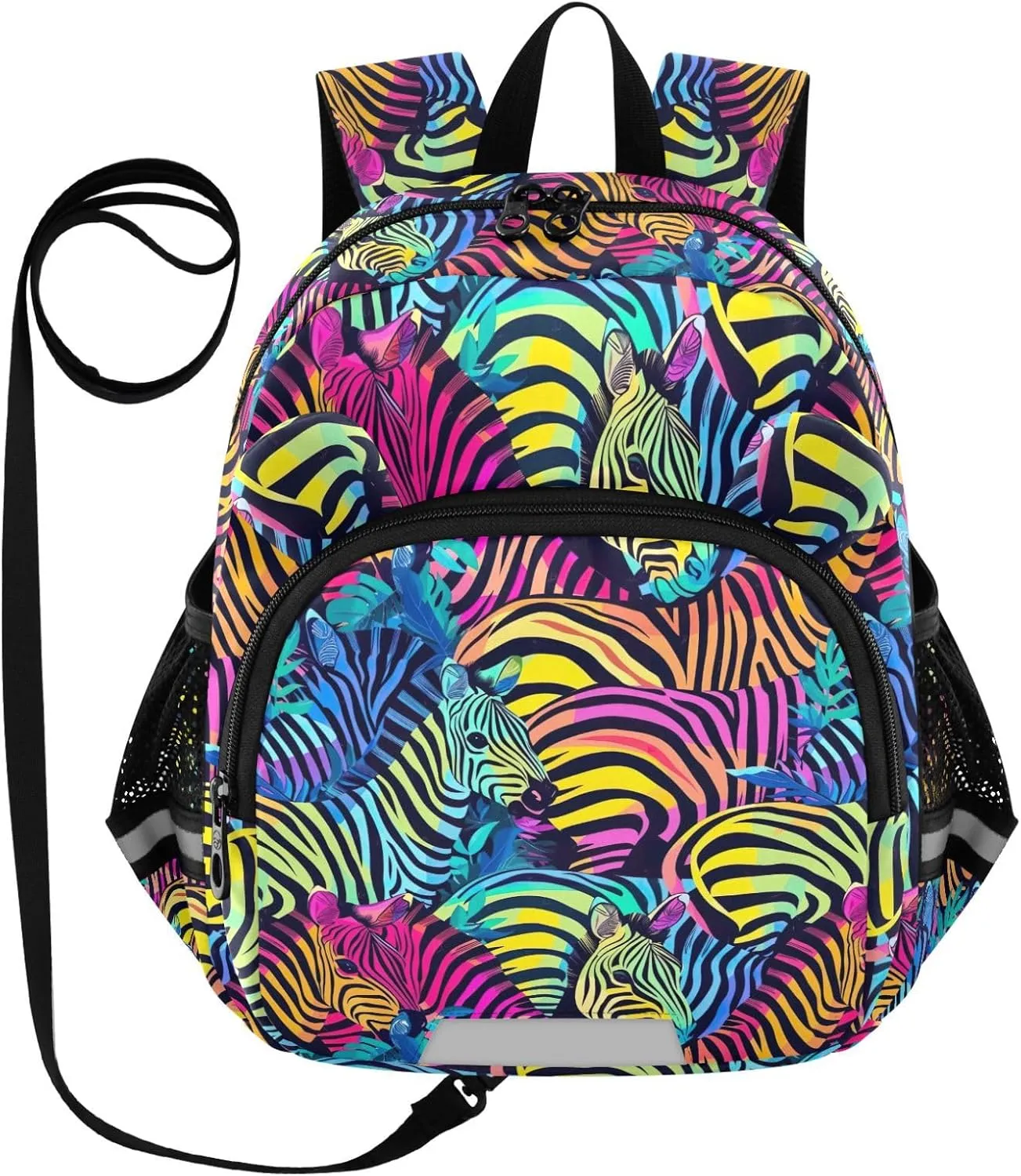 ODAWA Kids' Backpacks Retro Neon Zebra Print Toddler Backpacks with Leash, Lightweight Backpack for Boys and Girls
