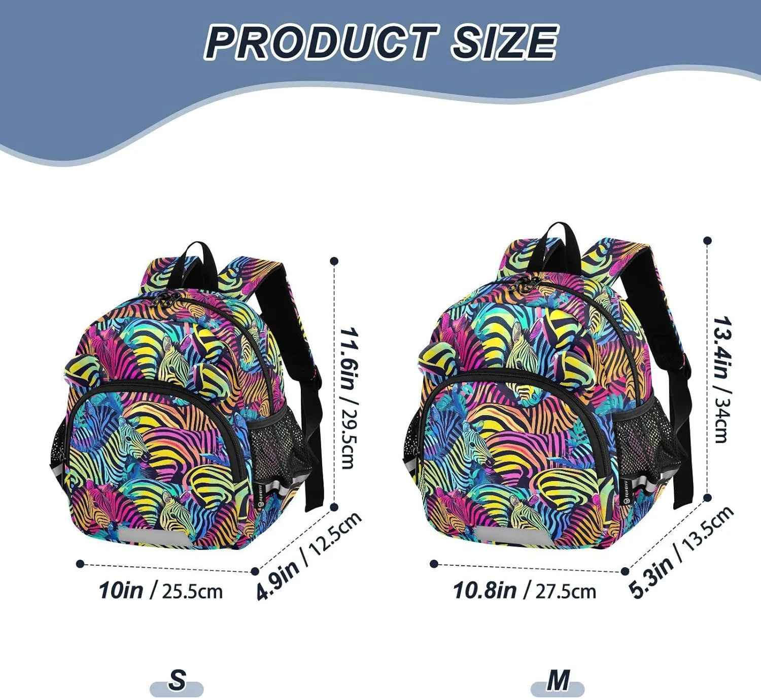 ODAWA Kids' Backpacks Retro Neon Zebra Print Toddler Backpacks with Leash, Lightweight Backpack for Boys and Girls