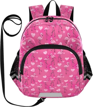ODAWA Preschool Backpacks with Safety Harness Leash Flamingo Heart Kid Backpacks, Kindergarten Backpack for Girls