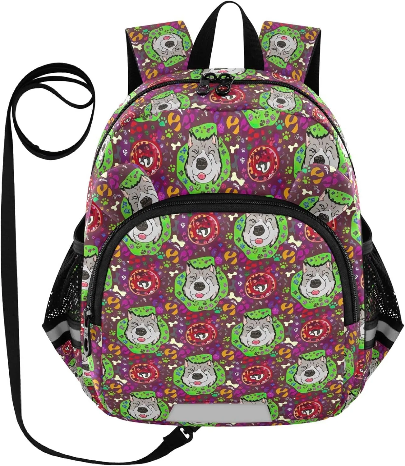 ODAWA Toddler Backpacks with Leash Dogs Colorful Circles Bones Kid Backpacks, School Backpack for Little Girl