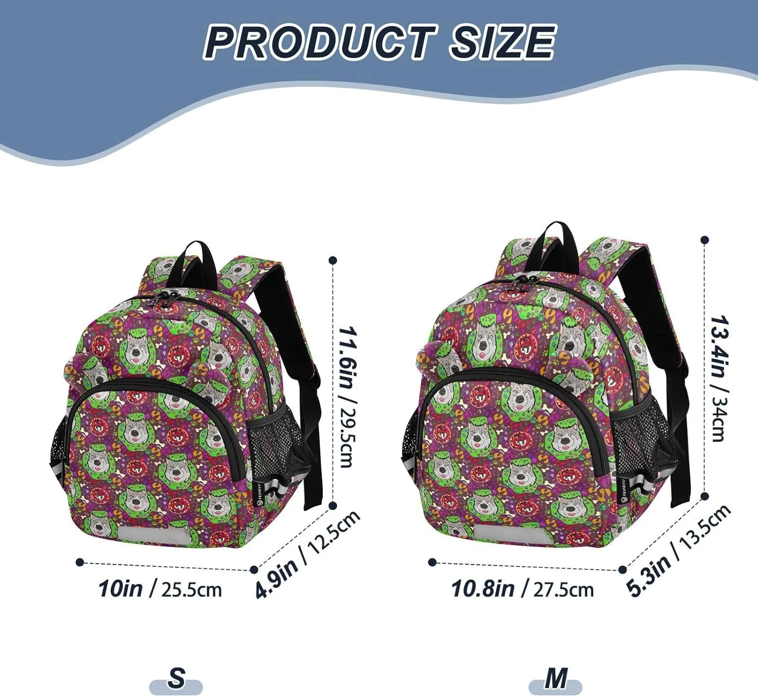 ODAWA Toddler Backpacks with Leash Dogs Colorful Circles Bones Kid Backpacks, School Backpack for Little Girl