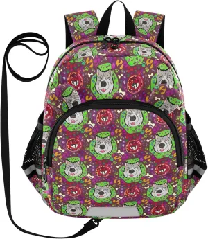 ODAWA Toddler Backpacks with Leash Dogs Colorful Circles Bones Kid Backpacks, School Backpack for Little Girl