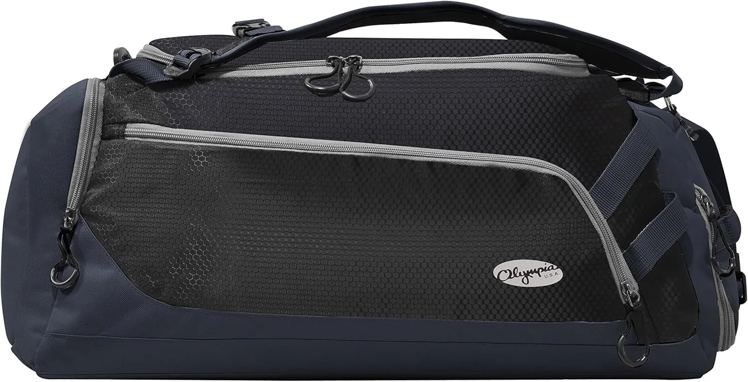 Olympia U.S.A. Blitz 22" Convertible Gym Duffel W/Backpack Straps Duffel Bag, BLACK NAVY