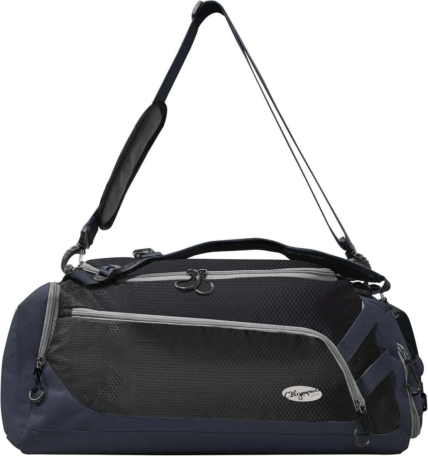 Olympia U.S.A. Blitz 22" Convertible Gym Duffel W/Backpack Straps Duffel Bag, BLACK NAVY