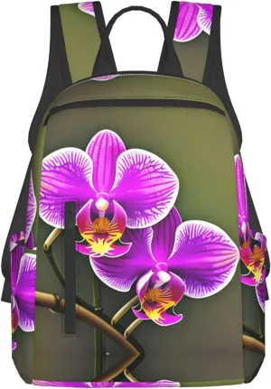Orchid Flower Print Lightweight Hiking Backpack Travel Bags Casual Daypacks Unisex Polyester backpacks